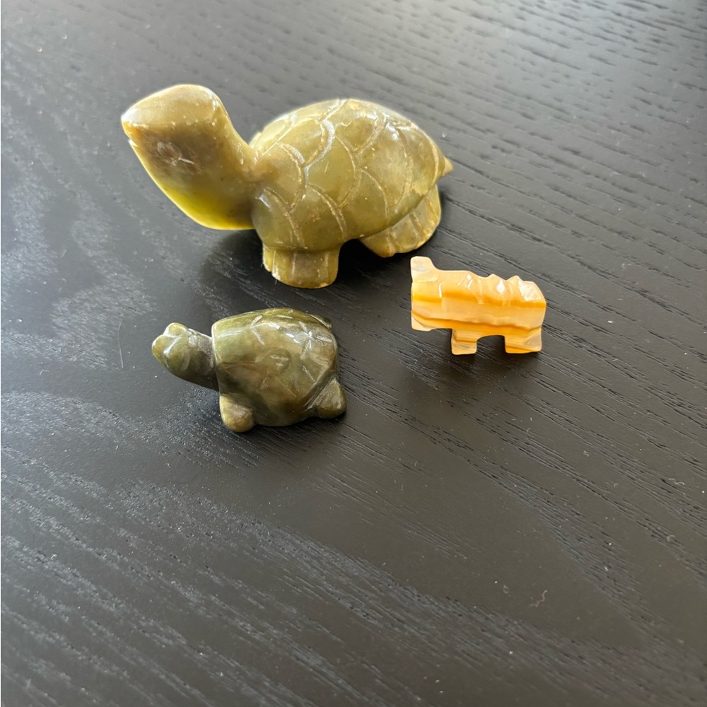 Green and Yellow Stone Turtle Figurines
